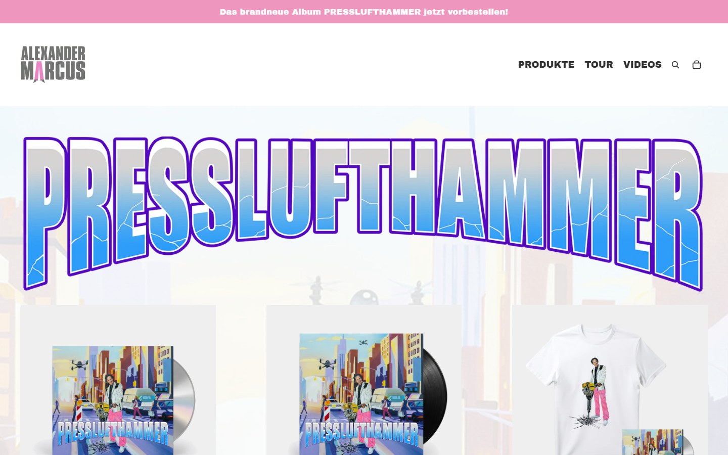 Website von ALEXANDER MARCUS – Desktopansicht: Presslufthammer