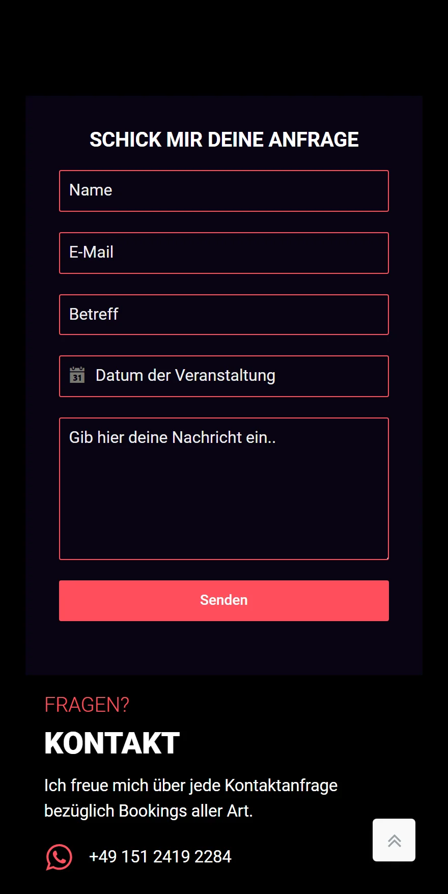Website von Alexander Melendez – Handyansicht: FRAGEN?
