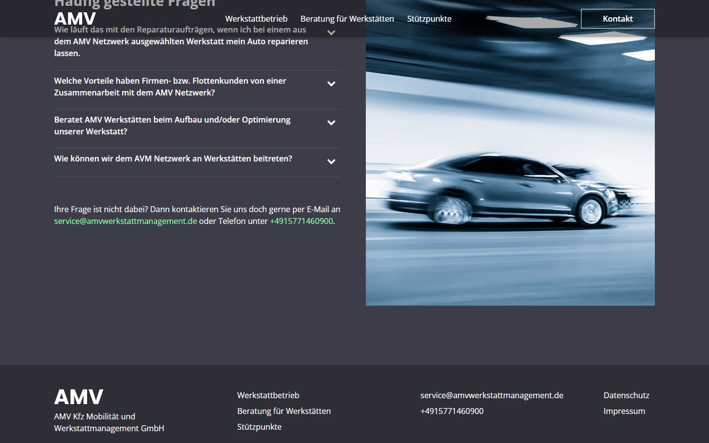 Website von AMV – Desktopansicht