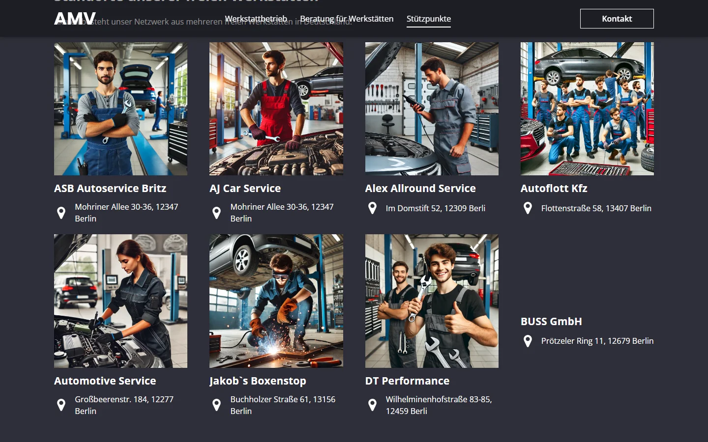 Website von AMV – Desktopansicht: ASB Autoservice Britz