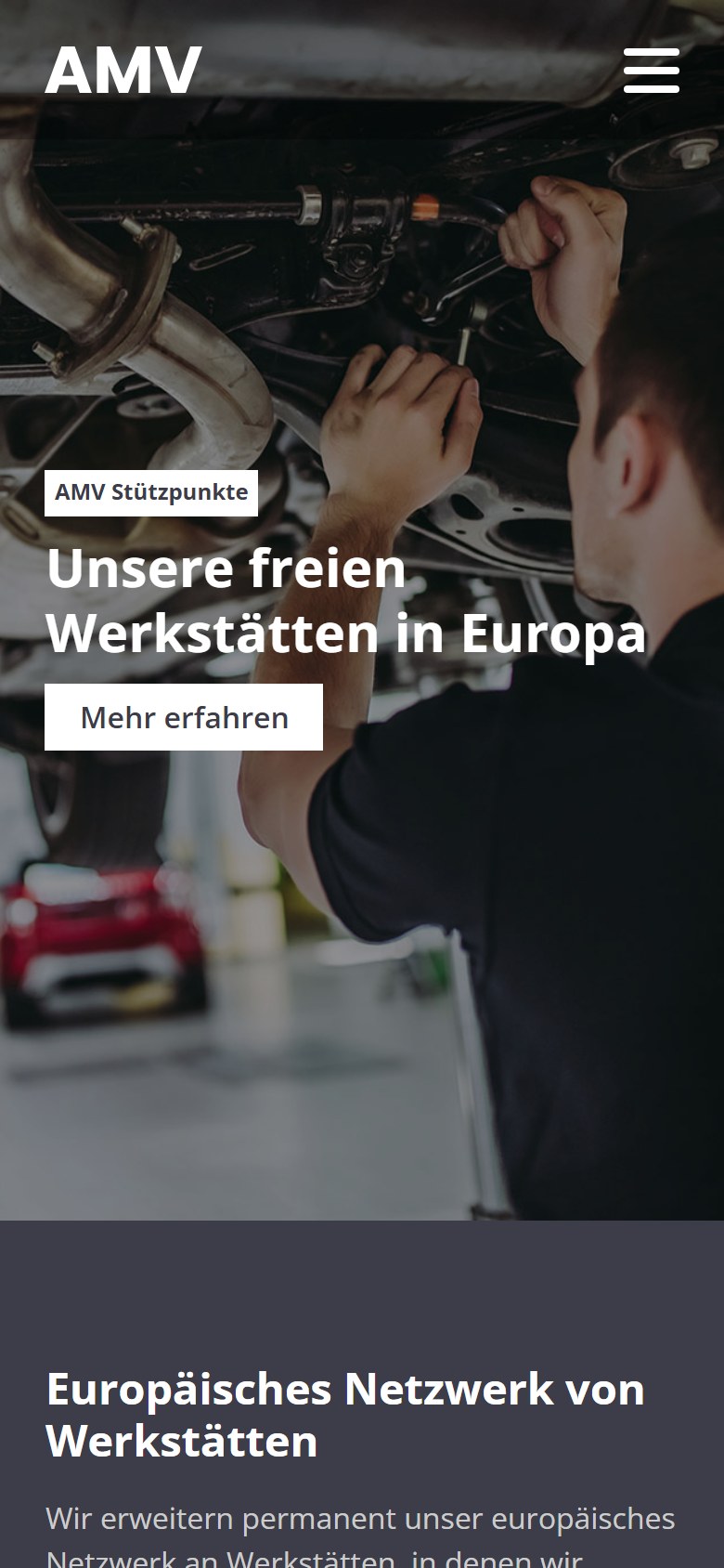 Website von AMV – Handyansicht: Stützpunkte – AMV