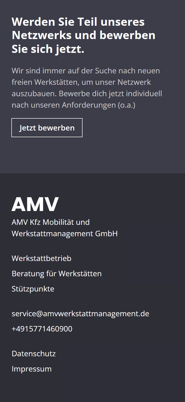 Website von AMV – Handyansicht: Stützpunkte – AMV