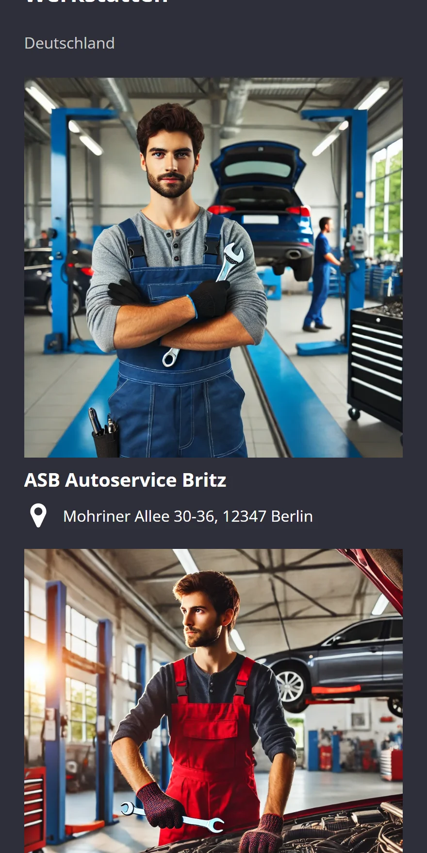 Website von AMV – Handyansicht: ASB Autoservice Britz