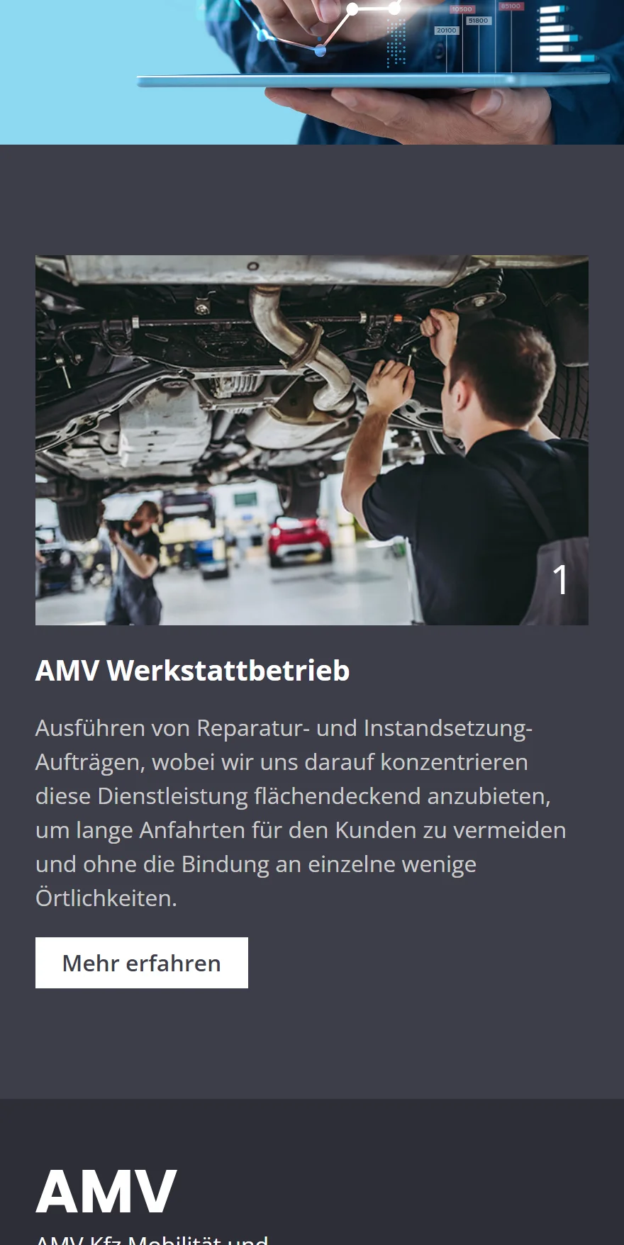 Website von AMV – Handyansicht: AMV Werkstattbetrieb