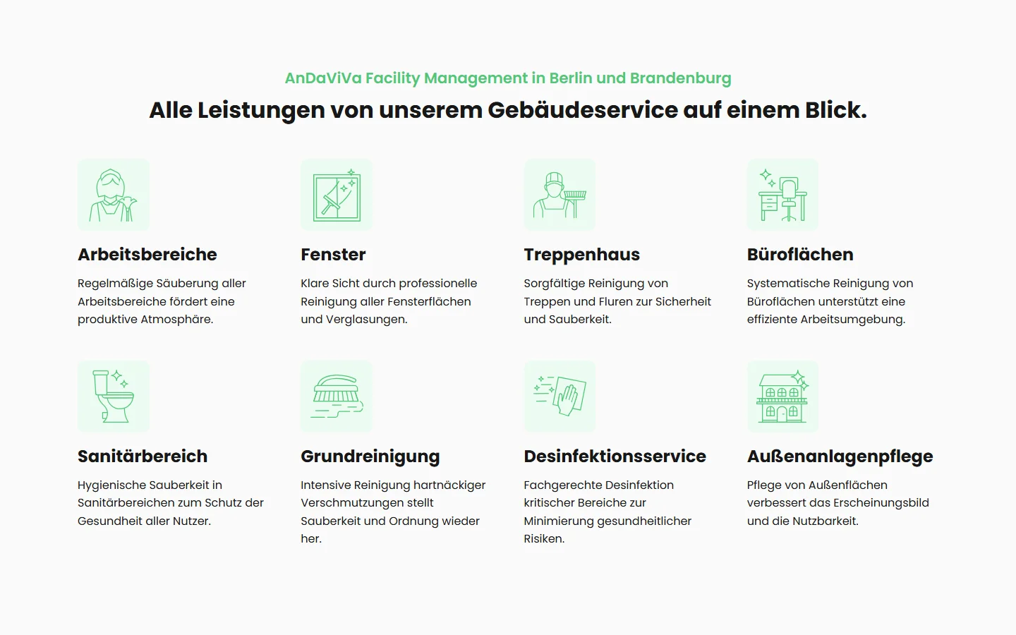 Website von AnDaViVa – Desktopansicht: AnDaViVa Facility Management in Berlin und Brandenburg