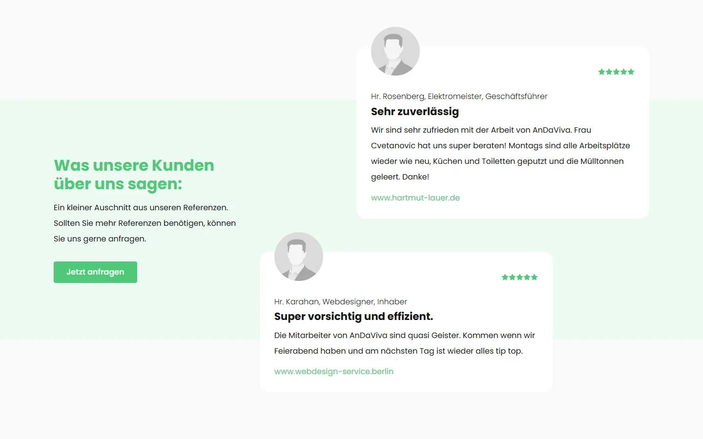 Website von AnDaViVa – Desktopansicht: Was unsere Kunden über uns sagen: