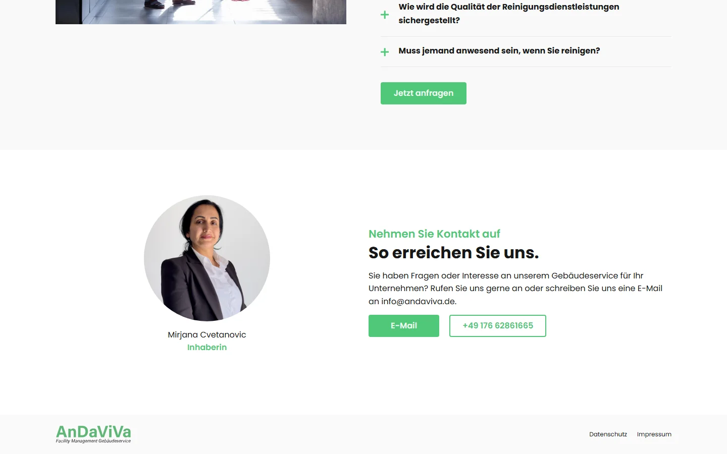 Website von AnDaViVa – Desktopansicht: Nehmen Sie Kontakt auf