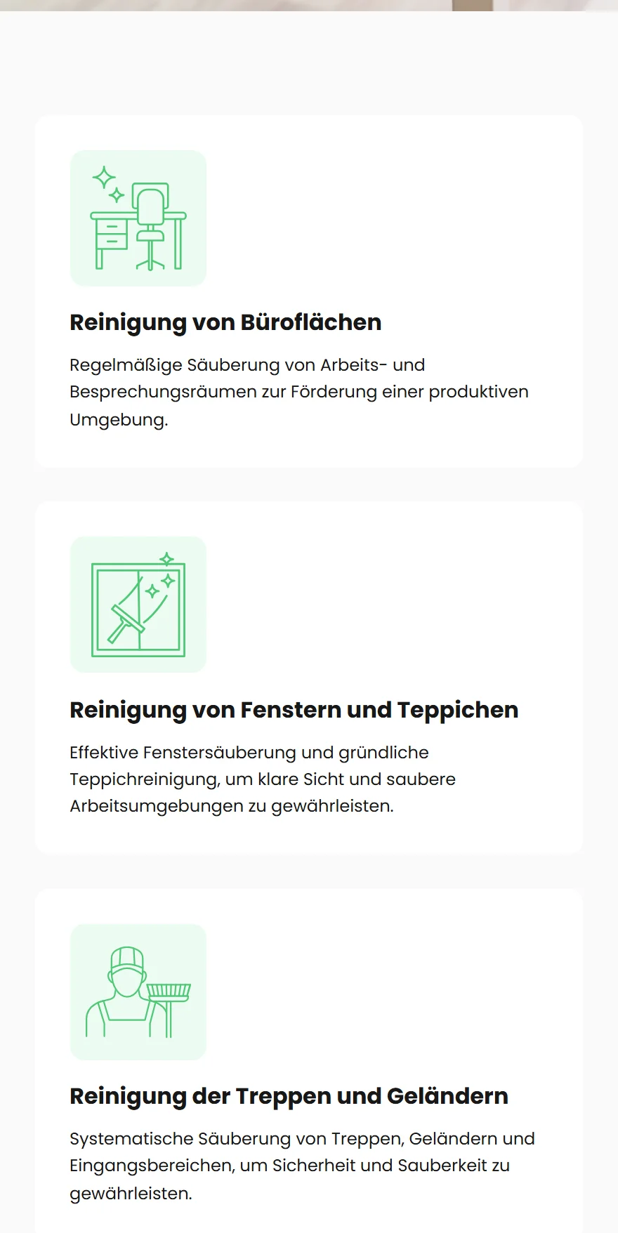 Website von AnDaViVa – Handyansicht: Reinigung von Büroflächen