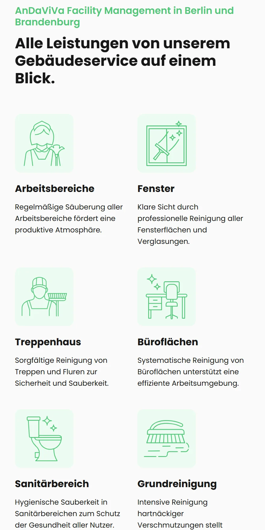 Website von AnDaViVa – Handyansicht: AnDaViVa Facility Management in Berlin und Brandenburg