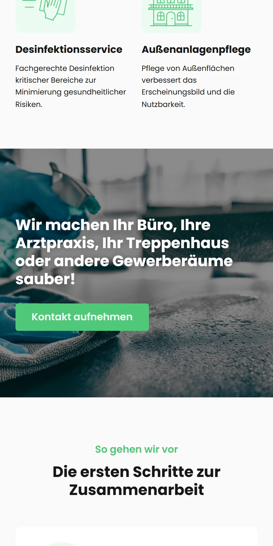 Website von AnDaViVa – Handyansicht: Wir machen Ihr Büro, Ihre Arztpraxis, Ihr Treppenhaus oder andere Gewe
