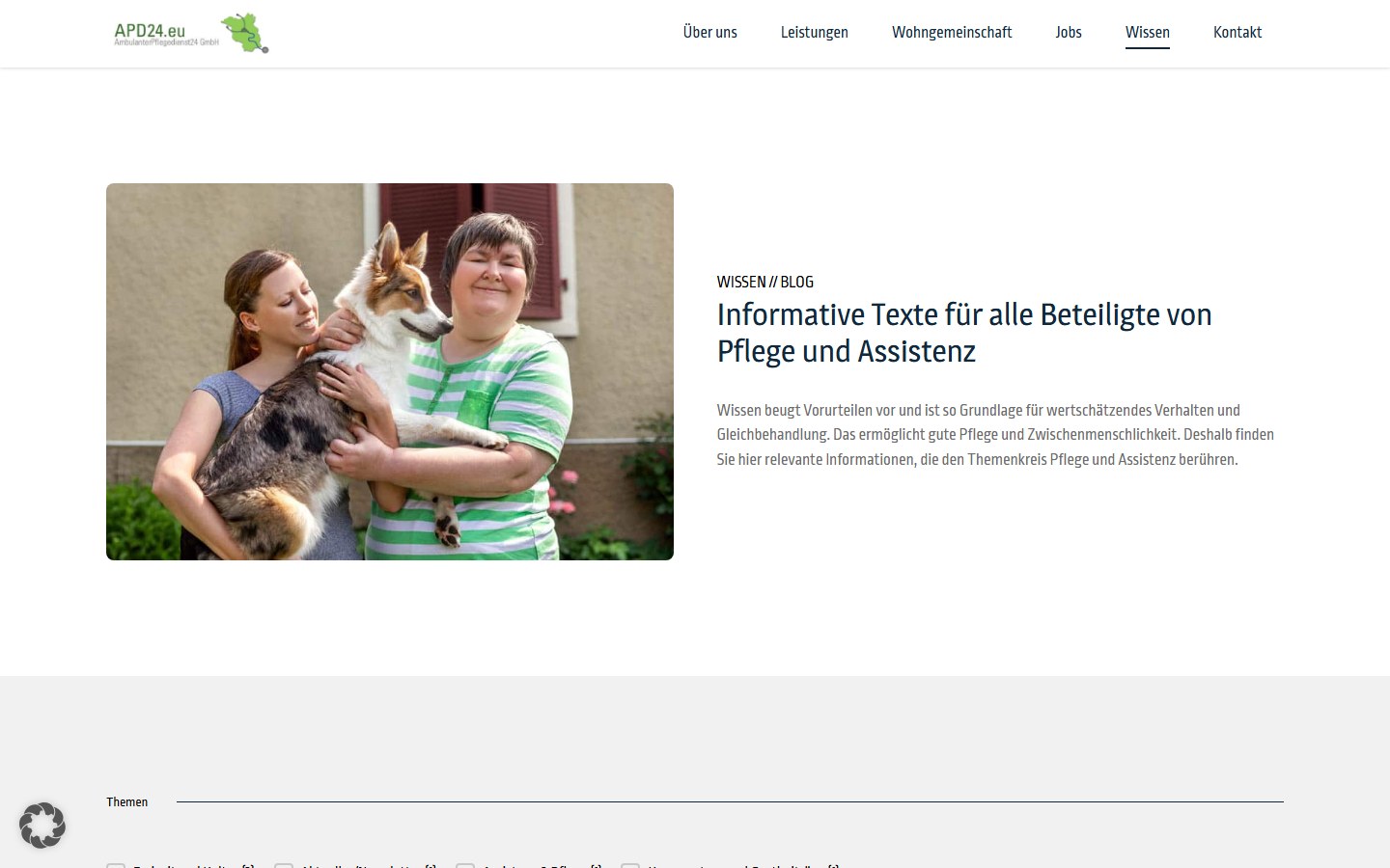 Website von APD24 Pflegedienst – Desktopansicht: Blog