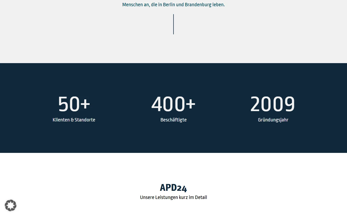 Website von APD24 Pflegedienst – Desktopansicht (weiterer Abschnitt)