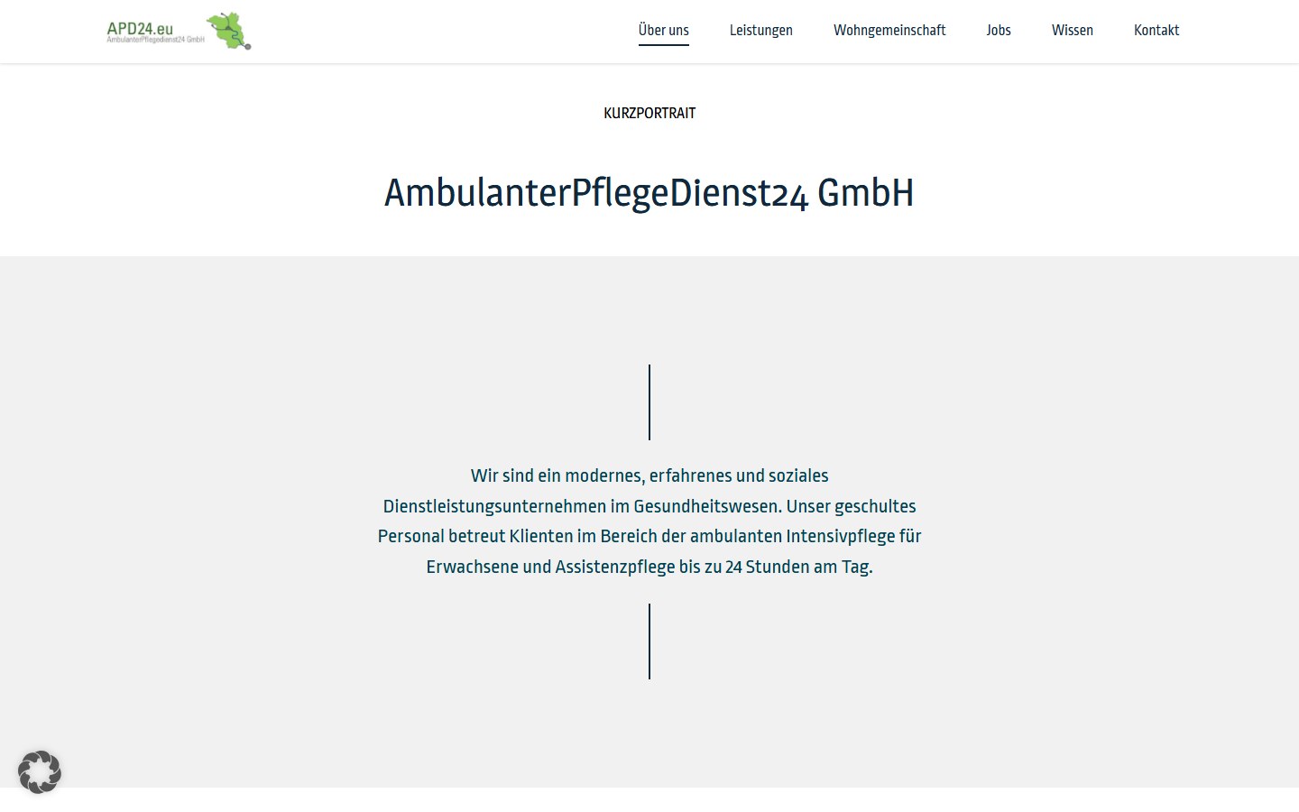 Website von APD24 Pflegedienst – Desktopansicht: Über uns