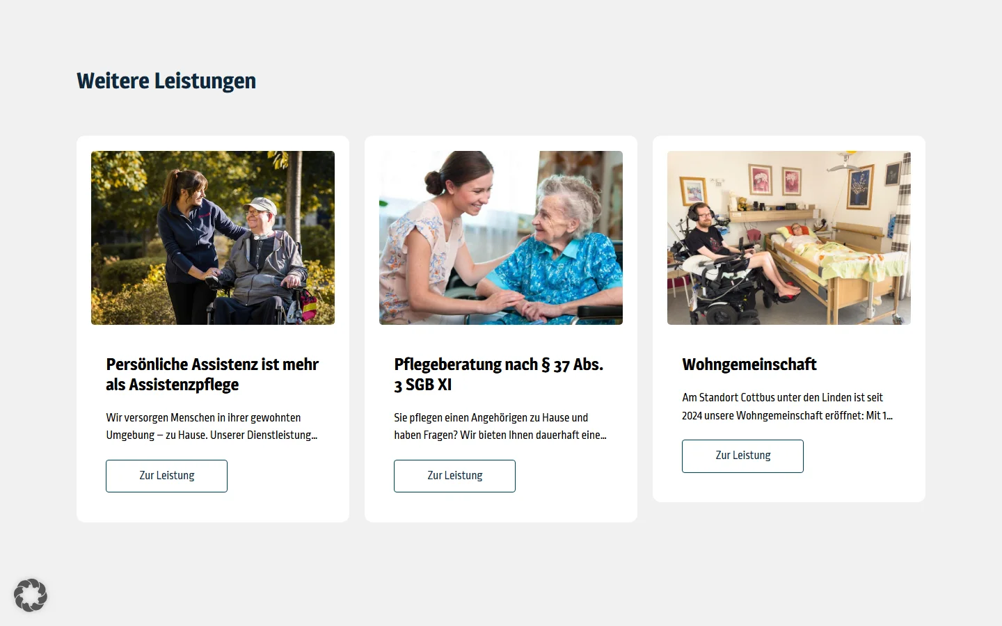 Website von APD24 Pflegedienst – Desktopansicht: Kontakt