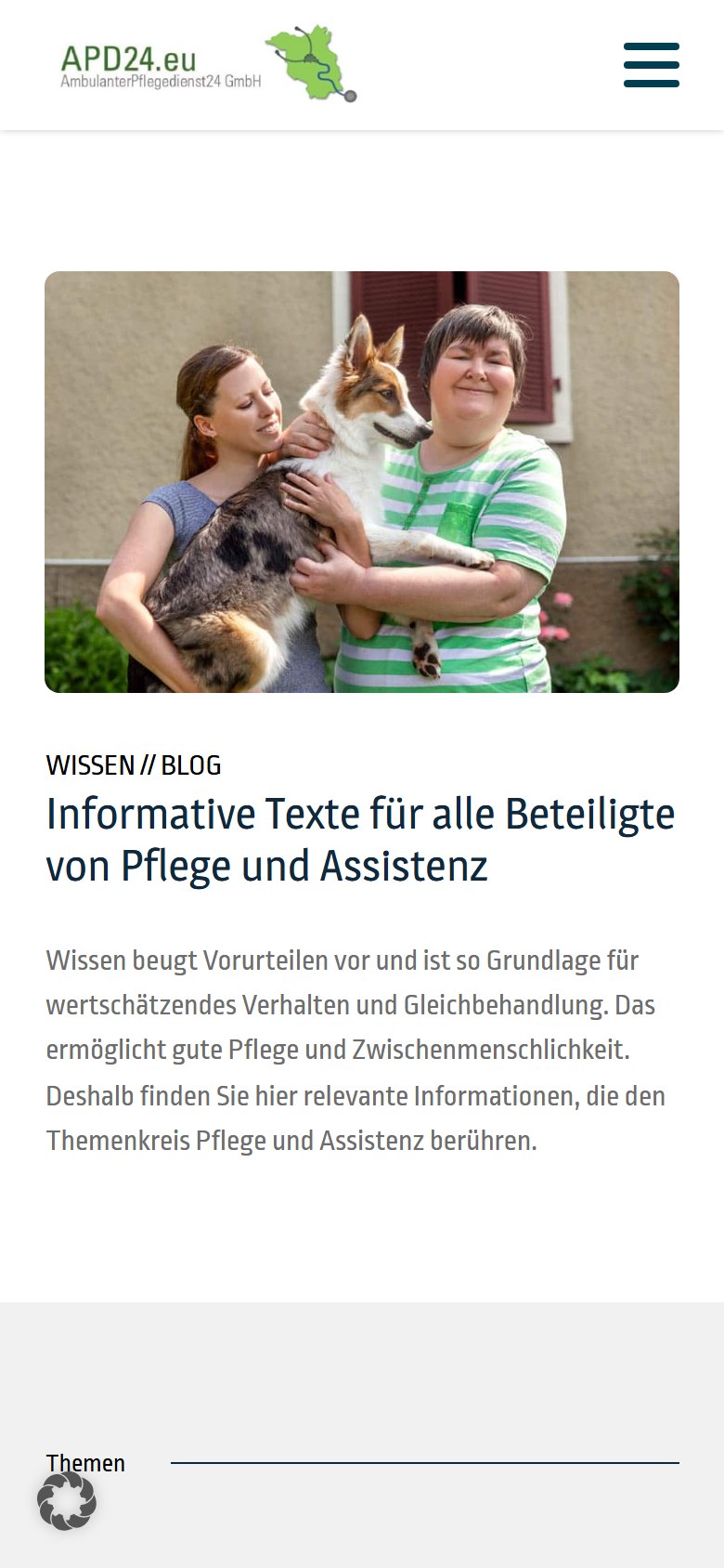 Website von APD24 Pflegedienst – Handyansicht: Blog