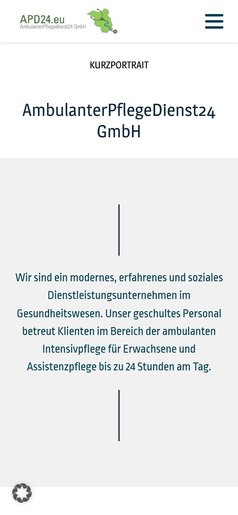 Website von APD24 Pflegedienst – Handyansicht: Über uns