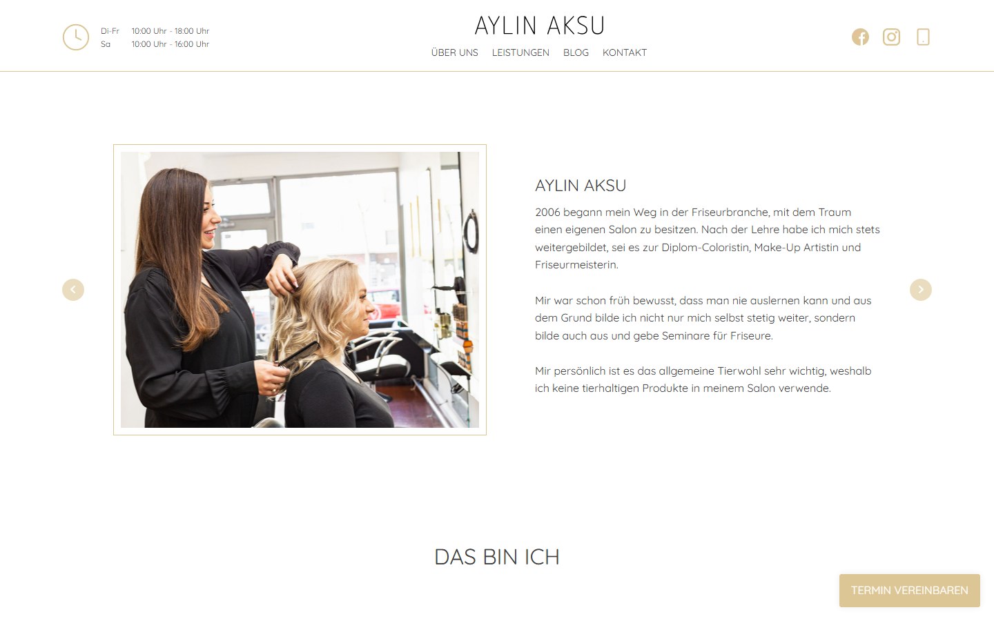 Website von Aylin Aksu – Desktopansicht: Über uns