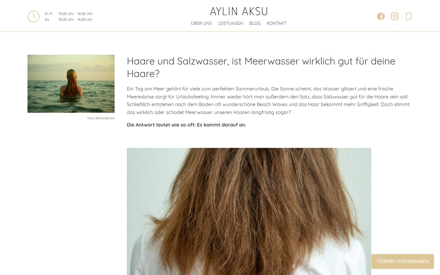 Website von Aylin Aksu – Desktopansicht: Haare und Salzwasser, ist Meerwasser wirklich gut für deine 