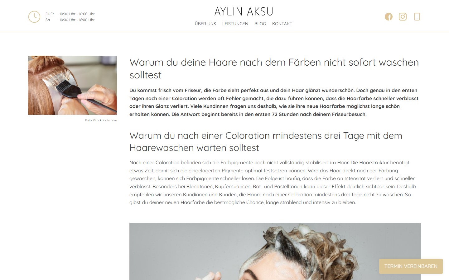 Website von Aylin Aksu – Desktopansicht: Warum du deine Haare nach dem Färben nicht sofort waschen so