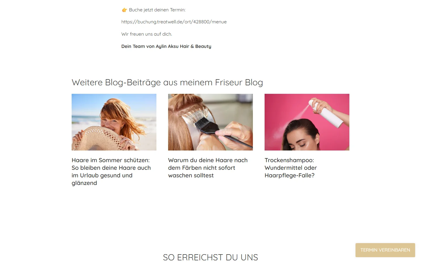 Website von Aylin Aksu – Desktopansicht: Weitere Blog-Beiträge aus meinem Friseur Blog