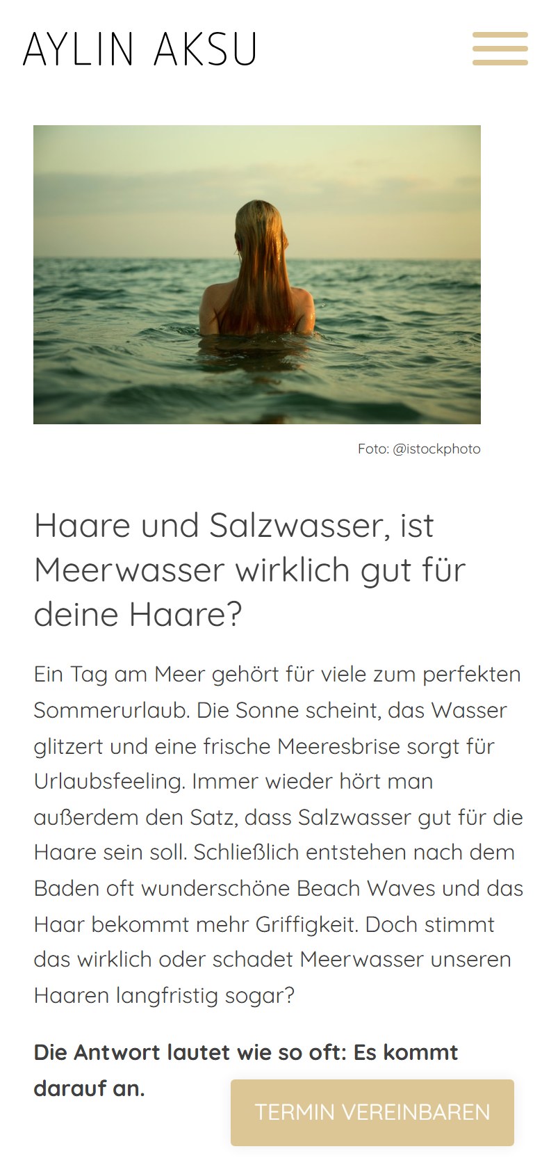 Website von Aylin Aksu – Handyansicht: Haare und Salzwasser, ist Meerwasser wirklich gut für deine 