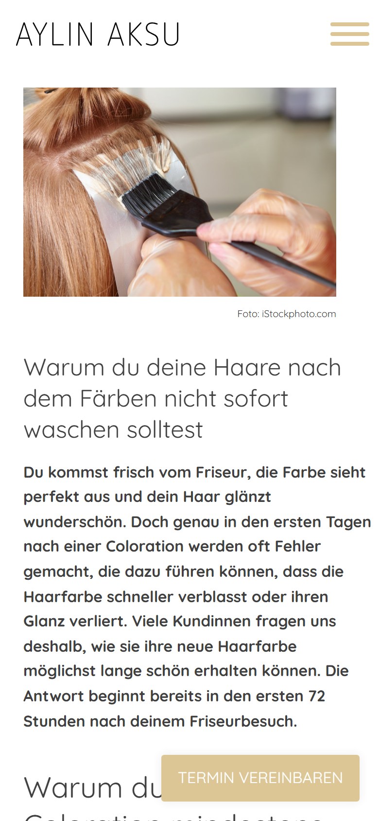 Website von Aylin Aksu – Handyansicht: Warum du deine Haare nach dem Färben nicht sofort waschen so