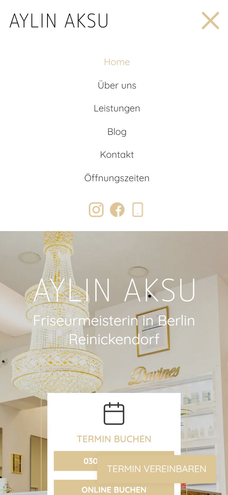 Website von Aylin Aksu in der Handyansicht mit geöffnetem Menü