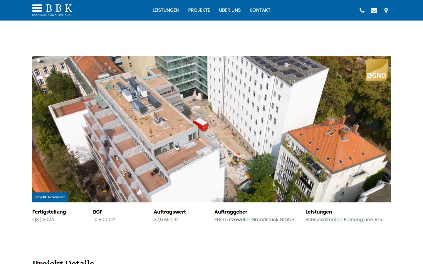 Website von Boermann Baukontor GmbH – Desktopansicht: Lützowufer