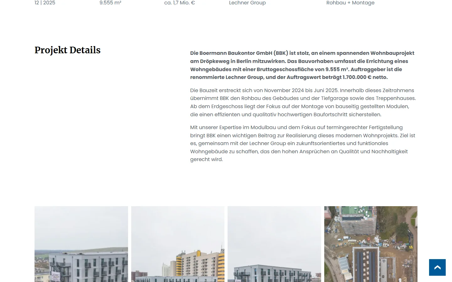 Website von Boermann Baukontor GmbH – Desktopansicht: Projekt Details