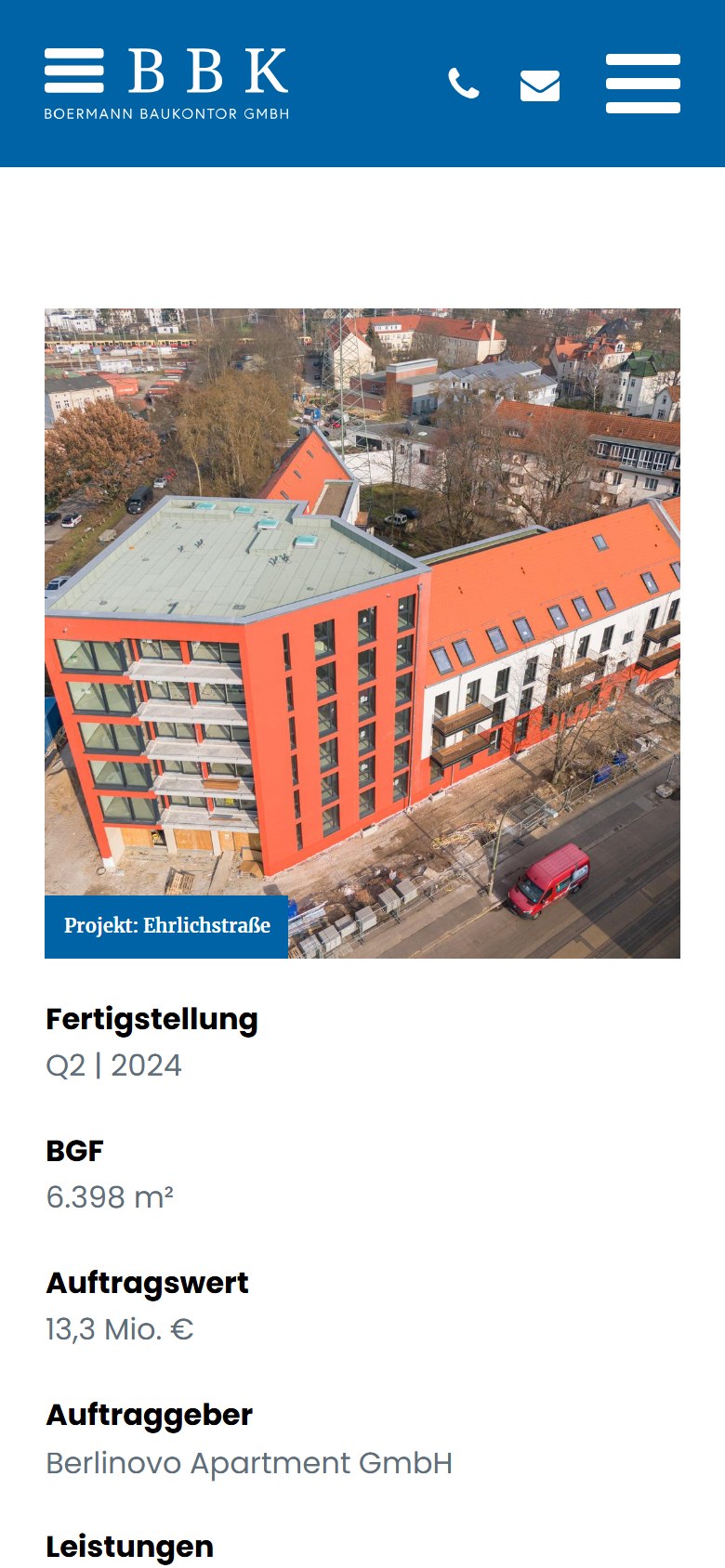 Website von Boermann Baukontor GmbH – Handyansicht: Ehrlichstraße