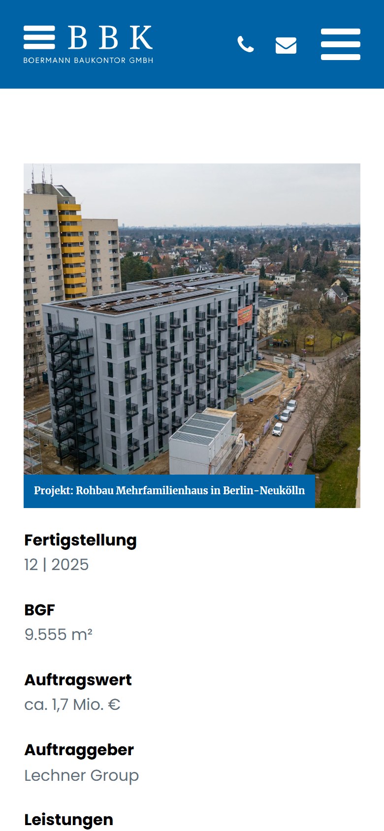 Website von Boermann Baukontor GmbH – Handyansicht: Rohbau Mehrfamilienhaus in Berlin-Neukölln