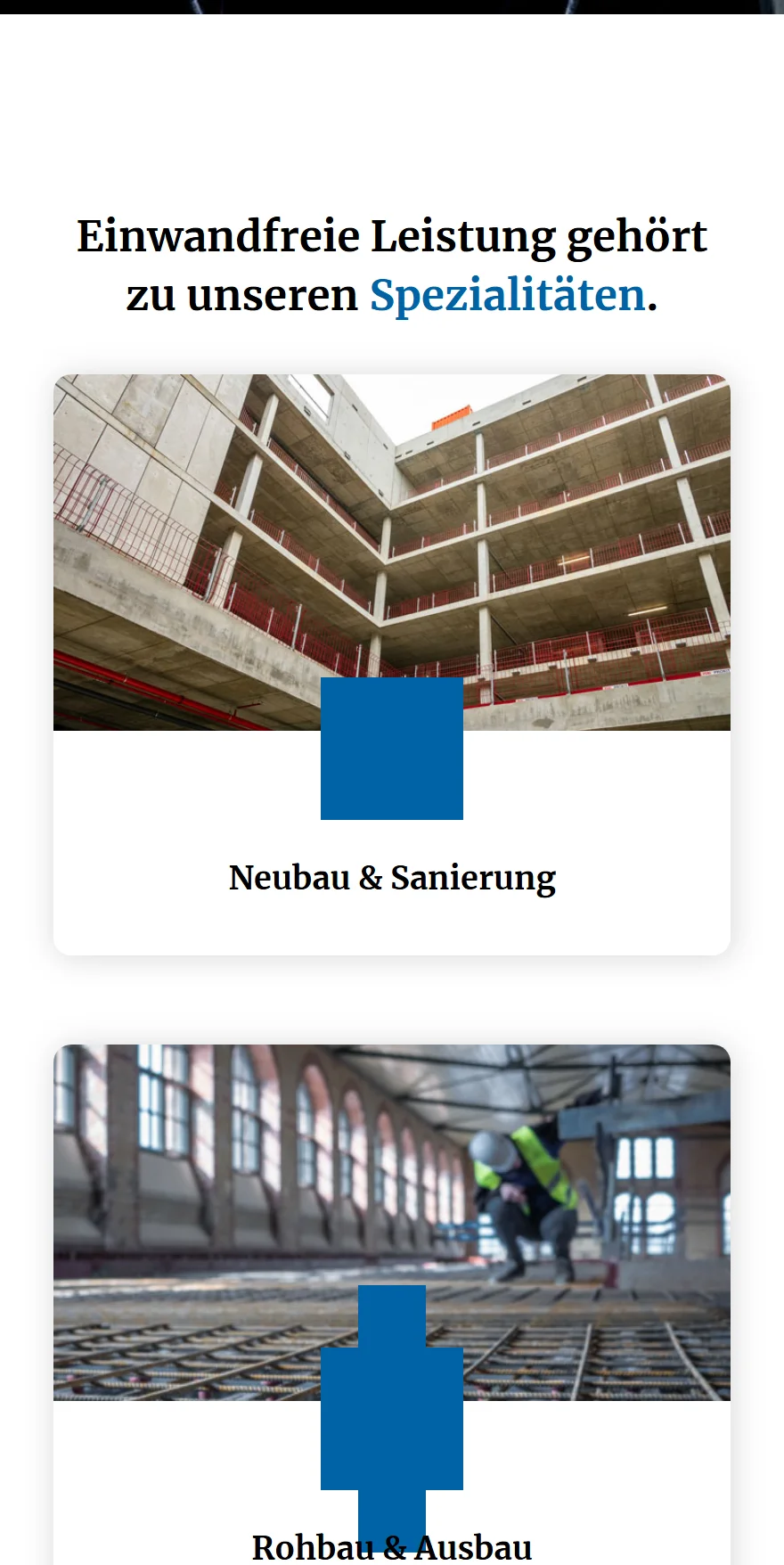 Website von Boermann Baukontor GmbH – Handyansicht: Einwandfreie Leistung gehört zu unseren Spezialitäten.