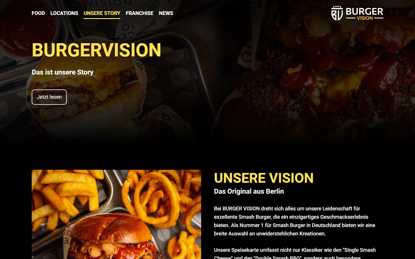Website von BURGER VISION – Desktopansicht: Über uns
