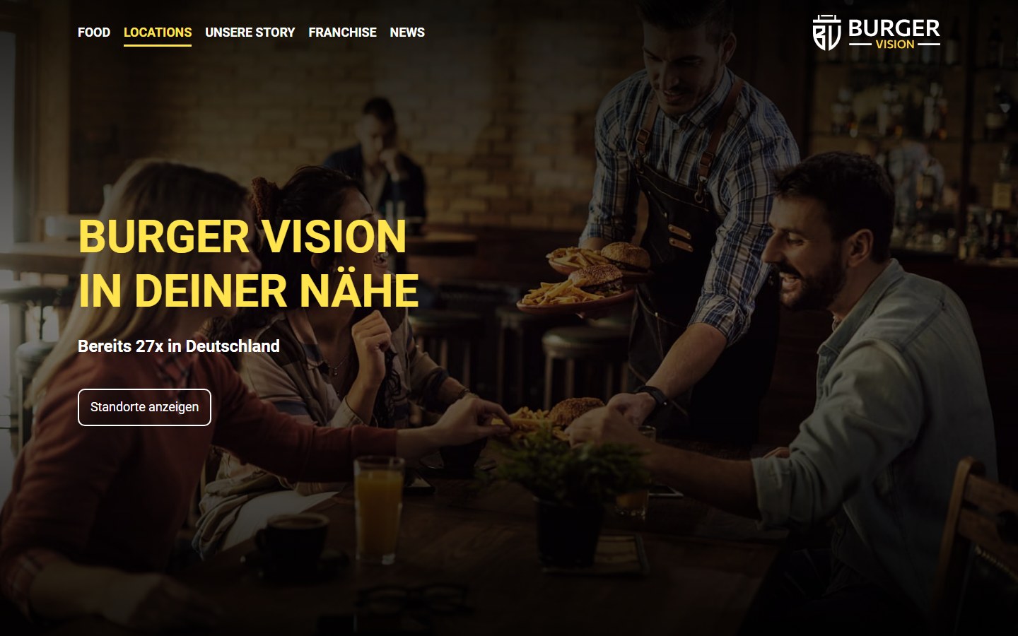 Website von BURGER VISION – Desktopansicht: Locations