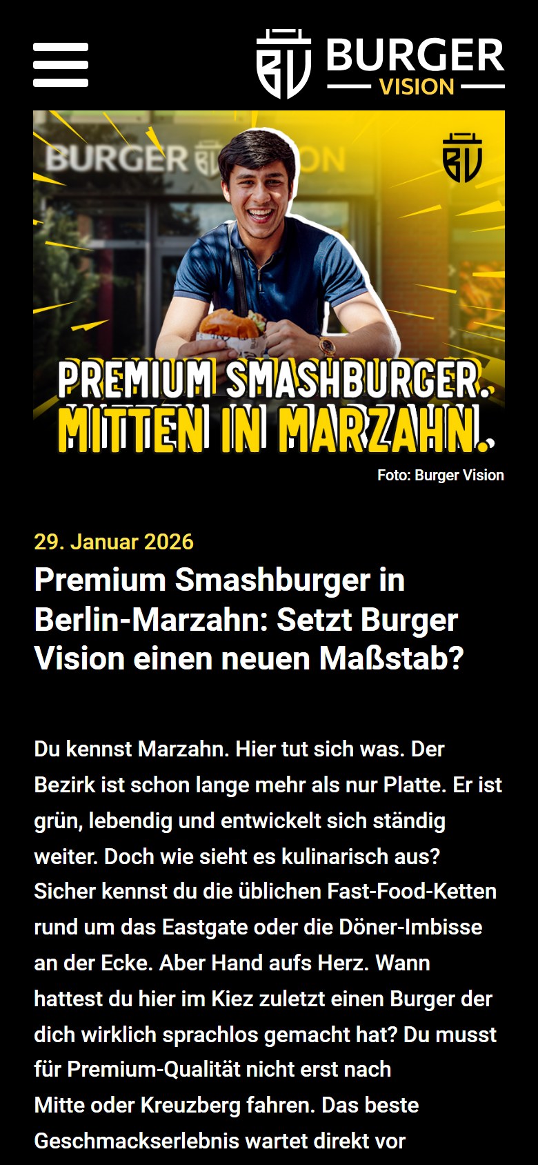 Website von BURGER VISION – Handyansicht: Premium Smashburger in Berlin-Marzahn: Setzt Burger Vision e