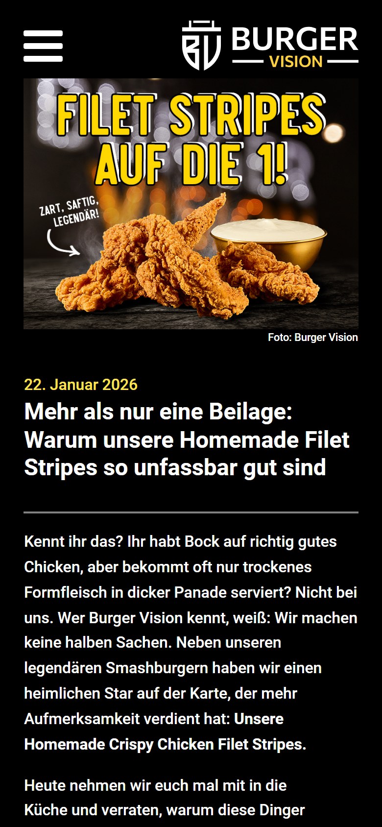 Website von BURGER VISION – Handyansicht: Mehr als nur eine Beilage: Warum unsere Homemade Filet Strip