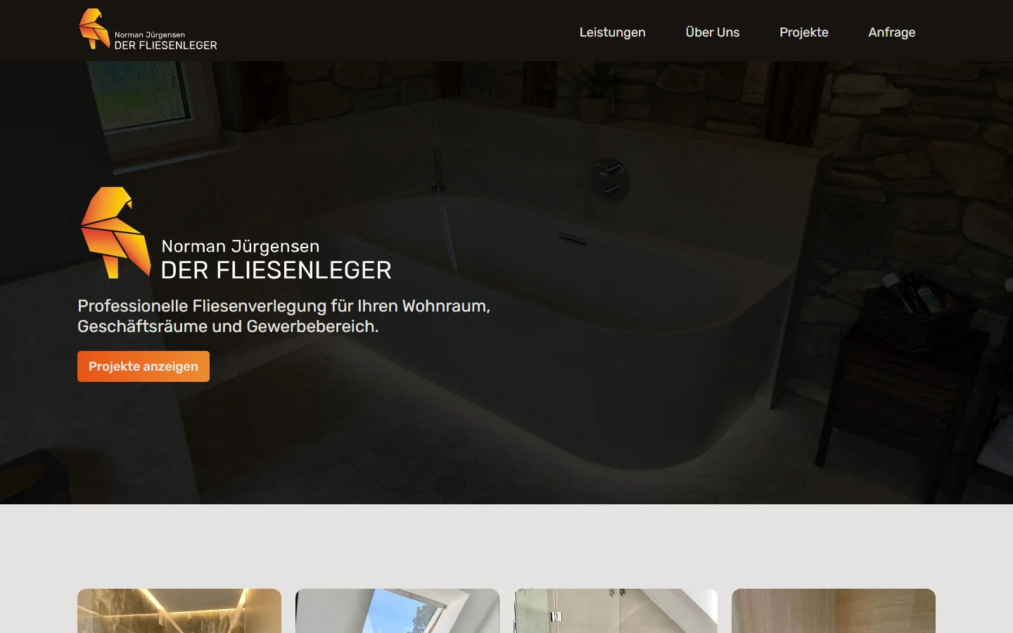 Website von Der Fliesenleger Berlin – Desktopansicht: Professionelle Fliesenverlegung für Ihren Wohnraum, Geschäftsräume und