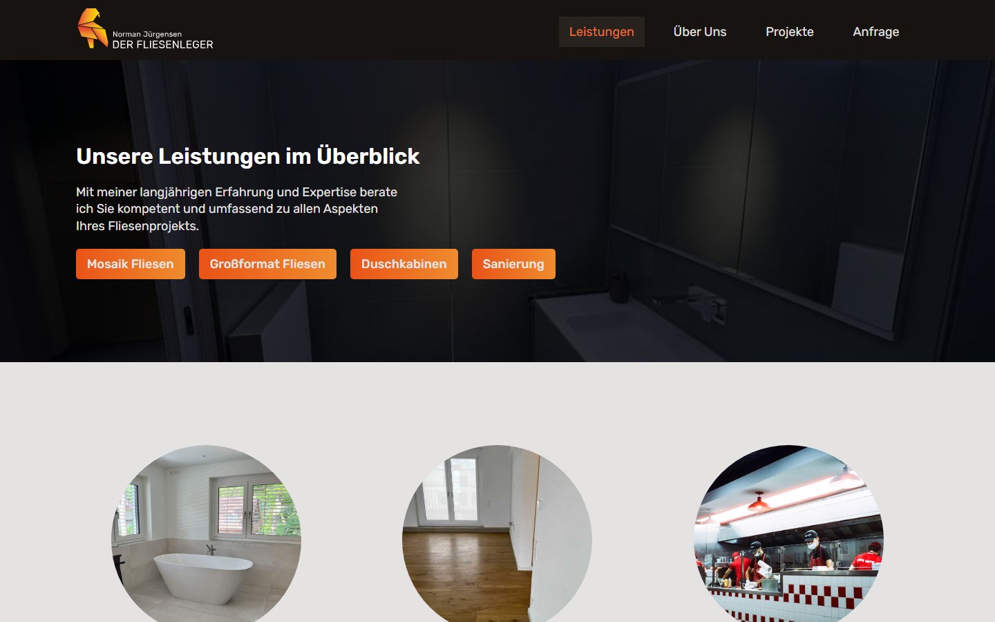 Website von Der Fliesenleger Berlin – Desktopansicht: Leistungen