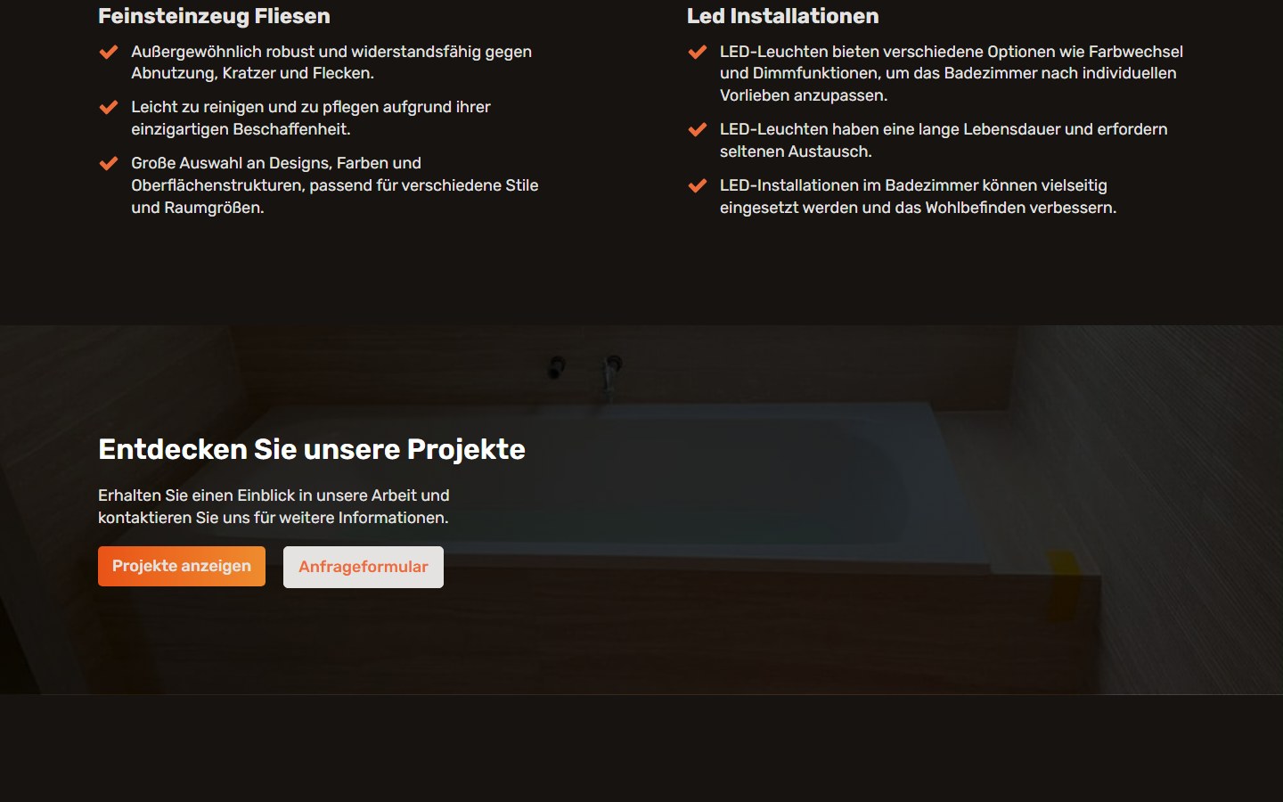 Website von Der Fliesenleger Berlin – Desktopansicht: Leistungen
