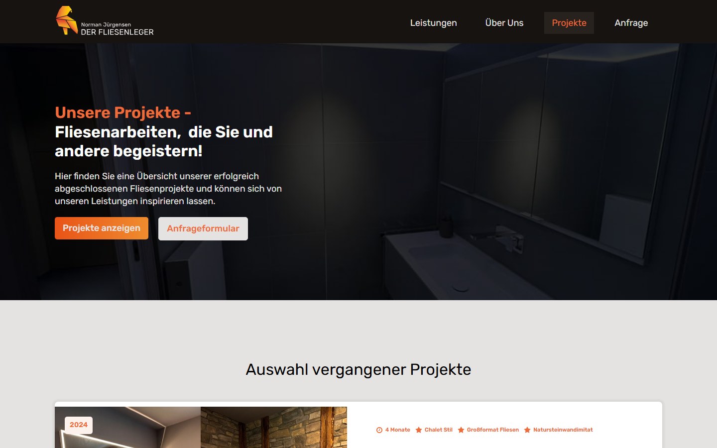 Website von Der Fliesenleger Berlin – Desktopansicht: Projekte