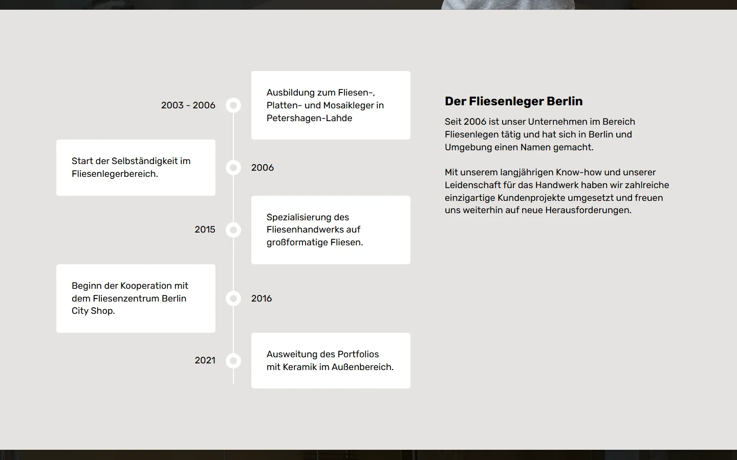Website von Der Fliesenleger Berlin – Desktopansicht: Über Uns
