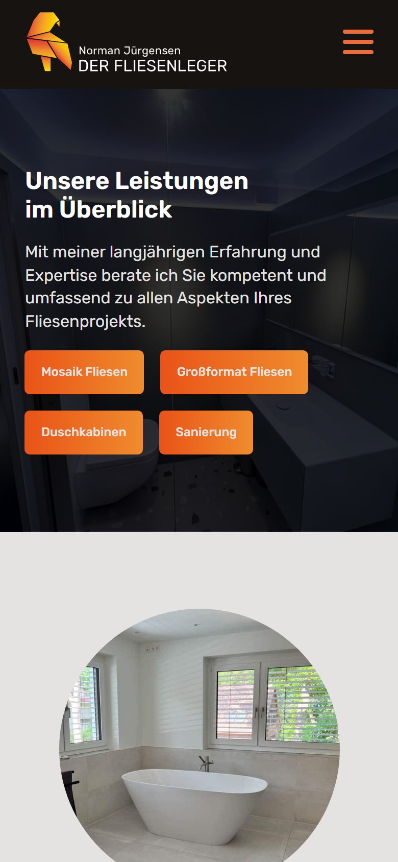 Website von Der Fliesenleger Berlin – Handyansicht: Leistungen
