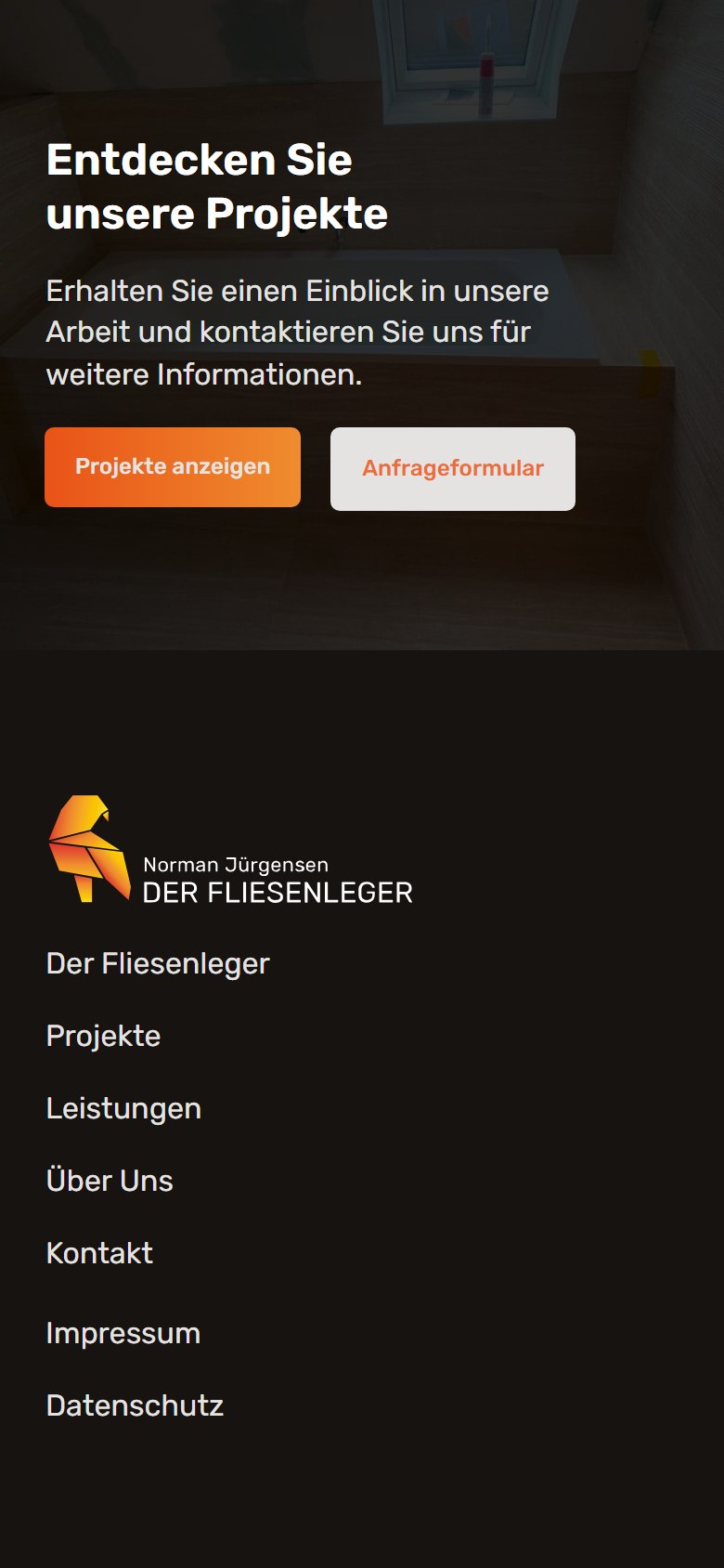 Website von Der Fliesenleger Berlin – Handyansicht: Leistungen
