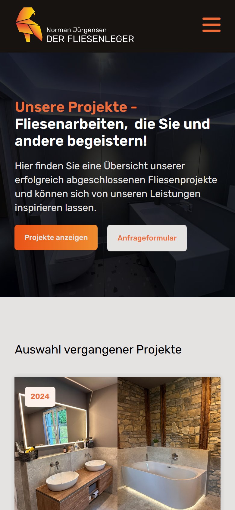Website von Der Fliesenleger Berlin – Handyansicht: Projekte