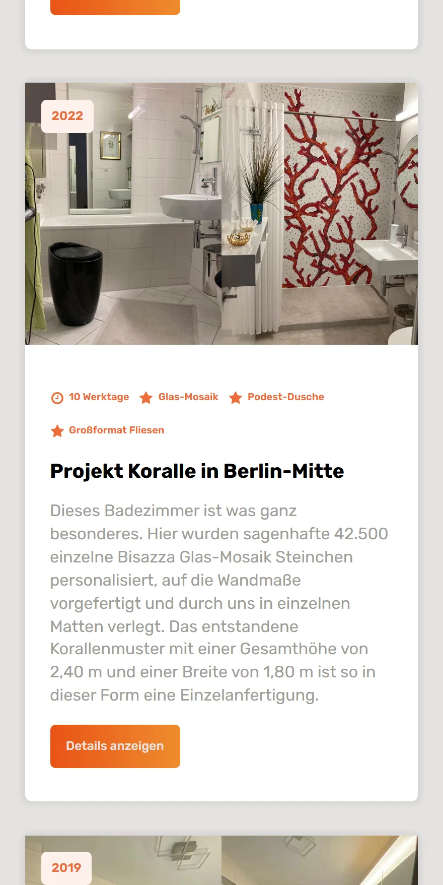 Website von Der Fliesenleger Berlin – Handyansicht: Projekt Koralle in Berlin-Mitte