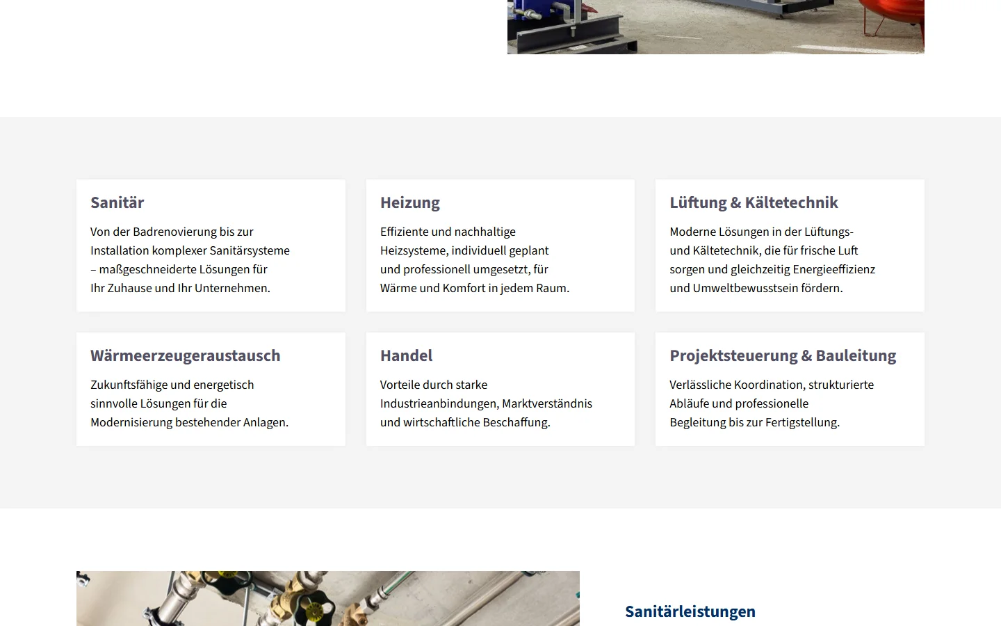 Website von DKK Gebäudetechnik GmbH – Desktopansicht: Sanitär