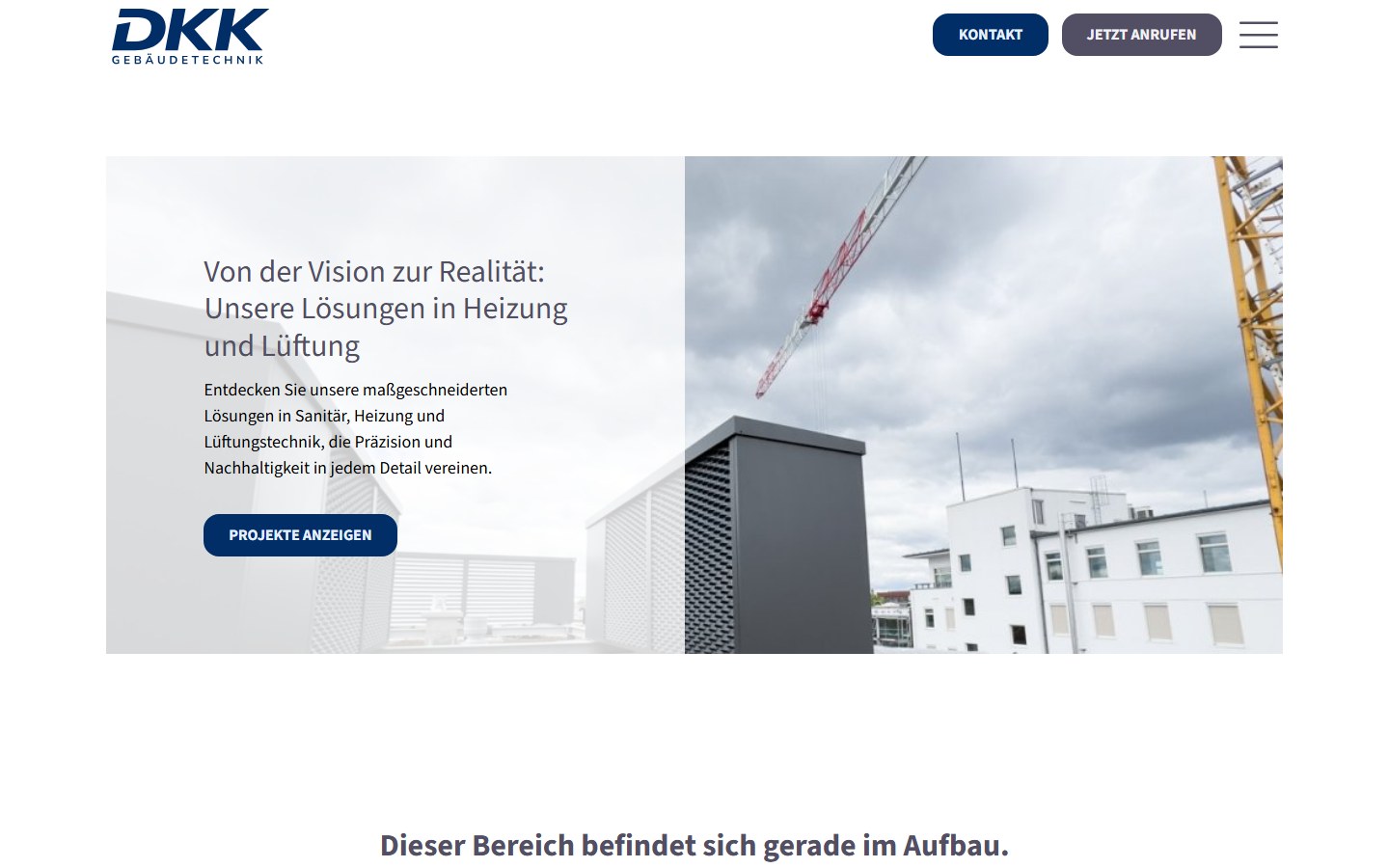 Website von DKK Gebäudetechnik GmbH – Desktopansicht: Unsere Projekte