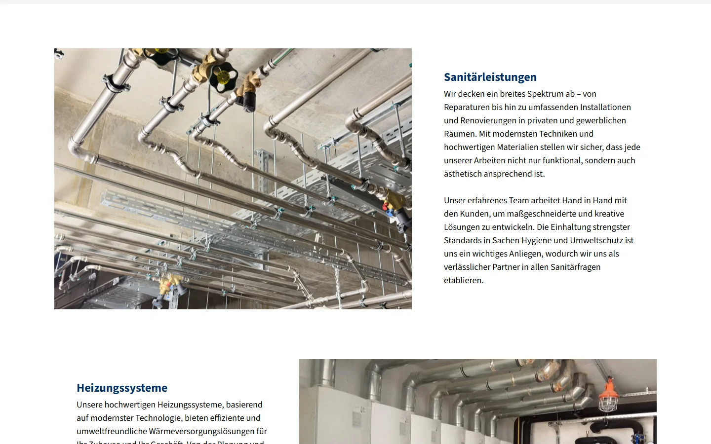 Website von DKK Gebäudetechnik GmbH – Desktopansicht: Sanitärleistungen
