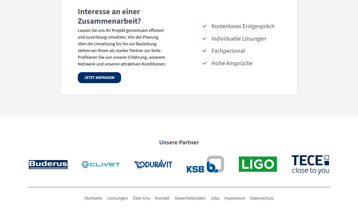 Website von DKK Gebäudetechnik GmbH – Desktopansicht: Unsere Projekte