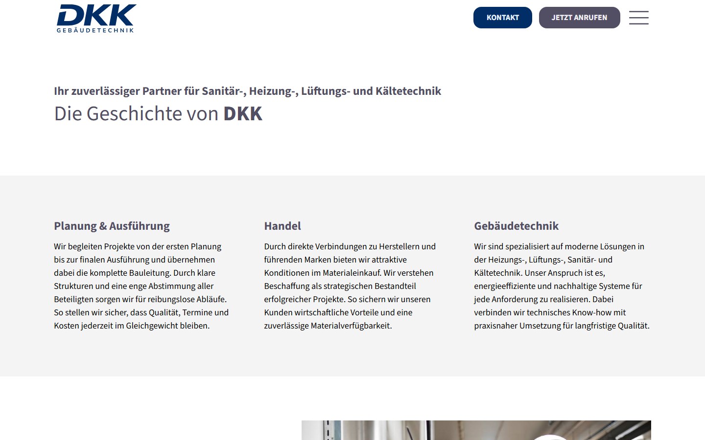Website von DKK Gebäudetechnik GmbH – Desktopansicht: Über Uns